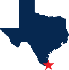 Map of Texas with Star on Harlingen